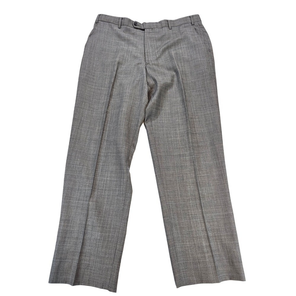 Turnbury Dress Pants Men 36x30 Grey 100% Wool Glen Check Plaid Flat Front Slacks